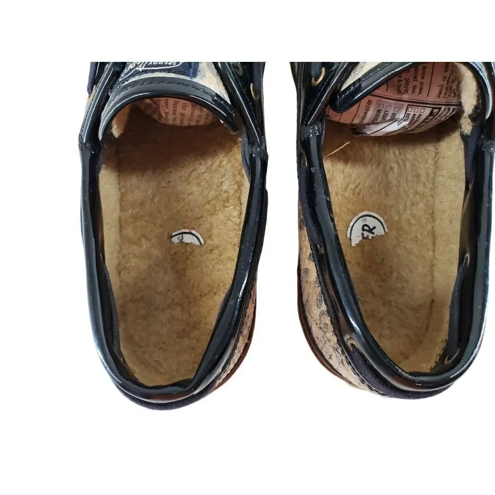 Sperry Topsider Cheetah Print Sequin Leather Sherpa Lined Boat Shoe Womens 9 M